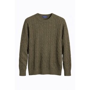 Brooks Brothers English Lambswool Cable Knit Sweater Men's L Heathered Olive